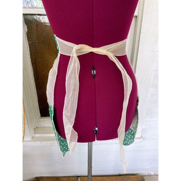 Vintage 1950s Half Apron Organdy Linen Gree Polka dot Original tags - Picture 7 of 11